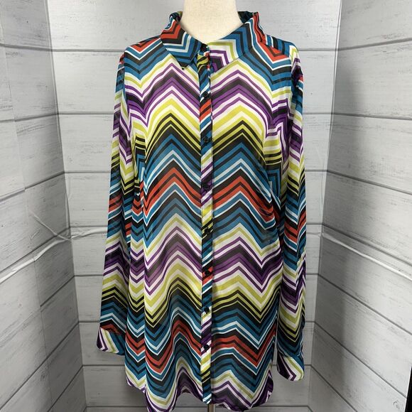 Lane Bryant Women's Top See Thru Chiffon Zigzag Long Sleeve Size XXL 2XL 18/20 - Picture 1 of 8